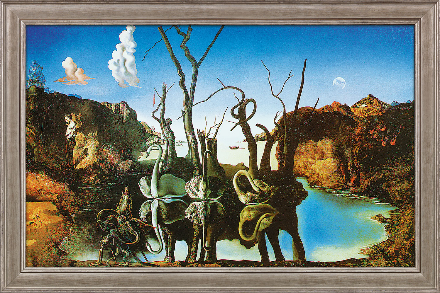 Salvador Dalí: Bild 'Schwäne spiegeln Elefanten wider' (1937), gerahmt