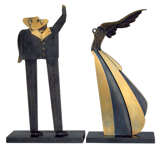 Paul Wunderlich: Skulpturengruppe 'Flügelfrau und Fragensteller', Bronze