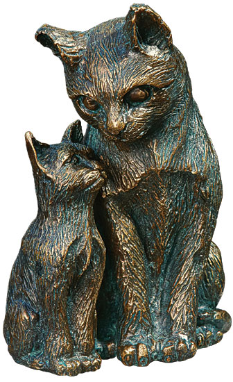 Gartenskulptur 'Katze mit Jungem', Bronze