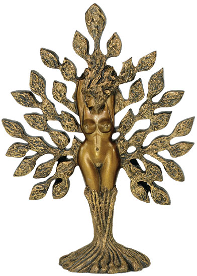 Ernst Fuchs & Joseph F. Askew: Skulptur 'Tree of Life', Version in Marmorguss goldbemalt