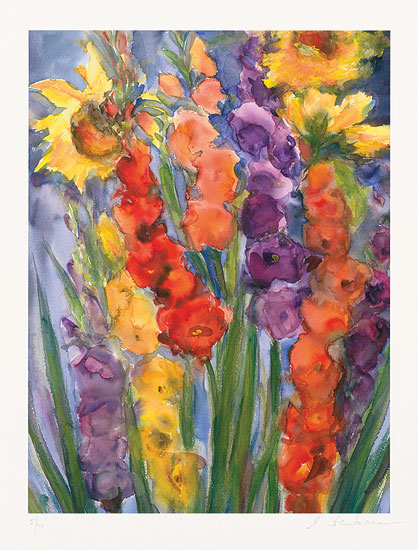 Christine Kremkau: Bild 'Gladiolen und Sonnenblumen' (2012), ungerahmt