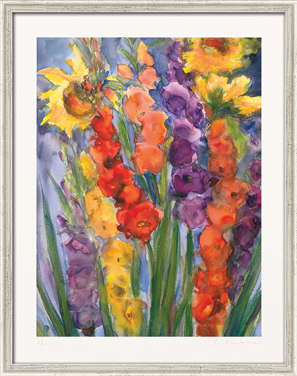 Christine Kremkau: Bild 'Gladiolen und Sonnenblumen' (2012), gerahmt