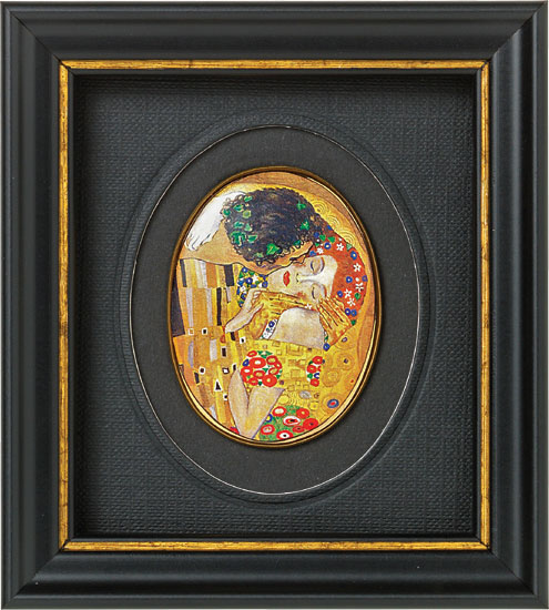 Gustav Klimt: Miniatur-Porzellanbild 'Der Kuss' (1907-08), gerahmt