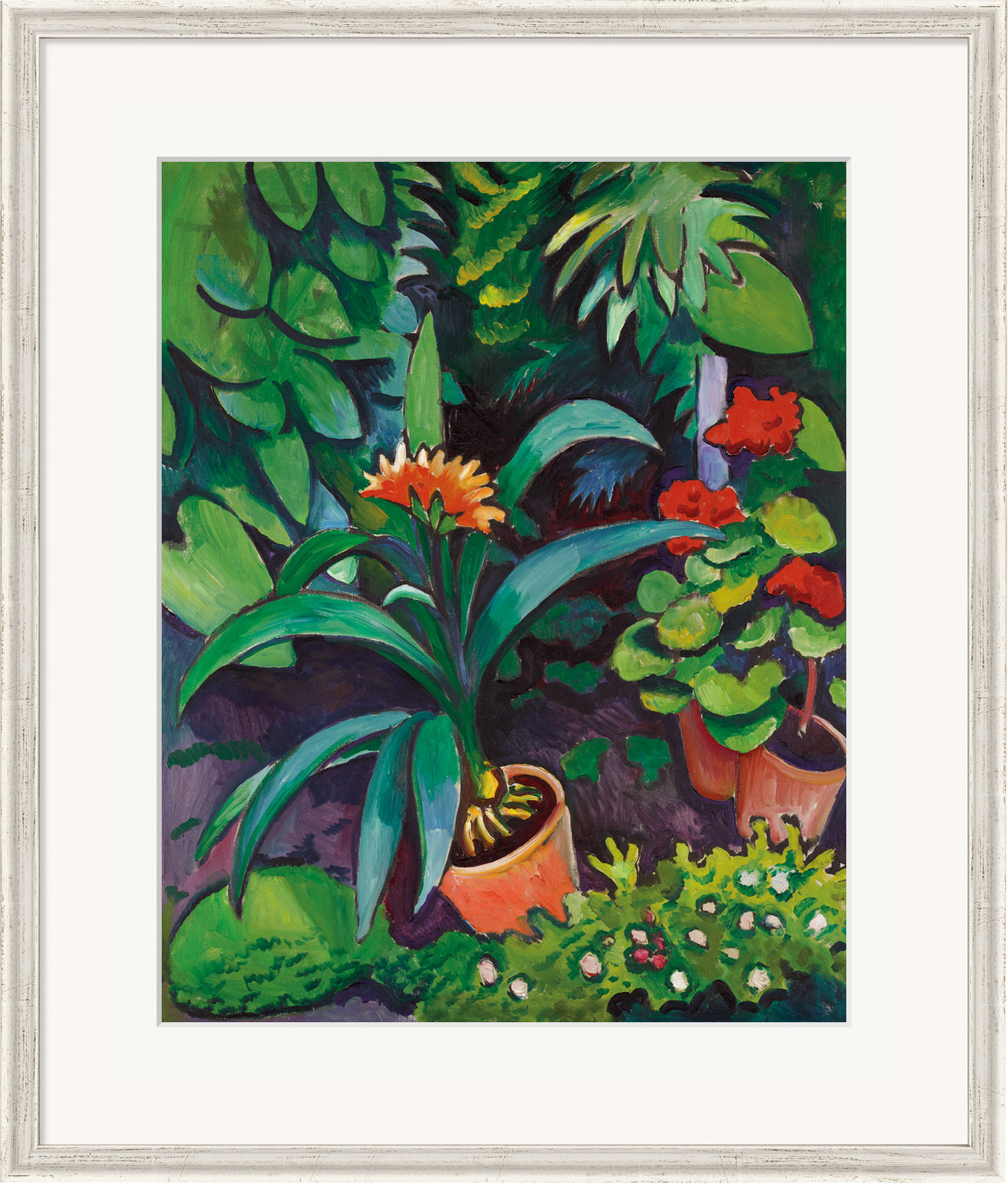 August Macke: Bild 'Blumen im Garten, Clivia und Pelargonien' (1911), gerahmt