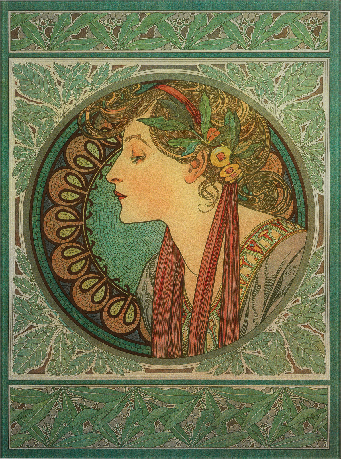 Alphonse Mucha: Glasbild 'Lorbeer' (1901)