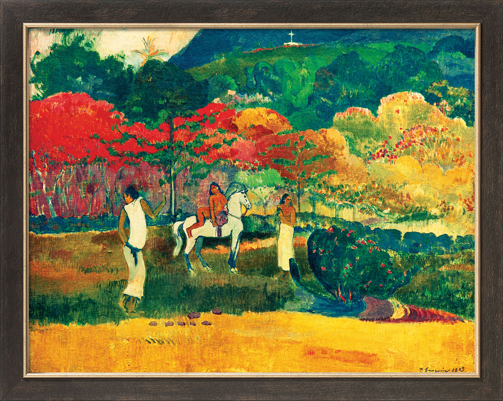 Paul Gauguin: Bild 'Frau mit weißem Pferd' (1903), gerahmt