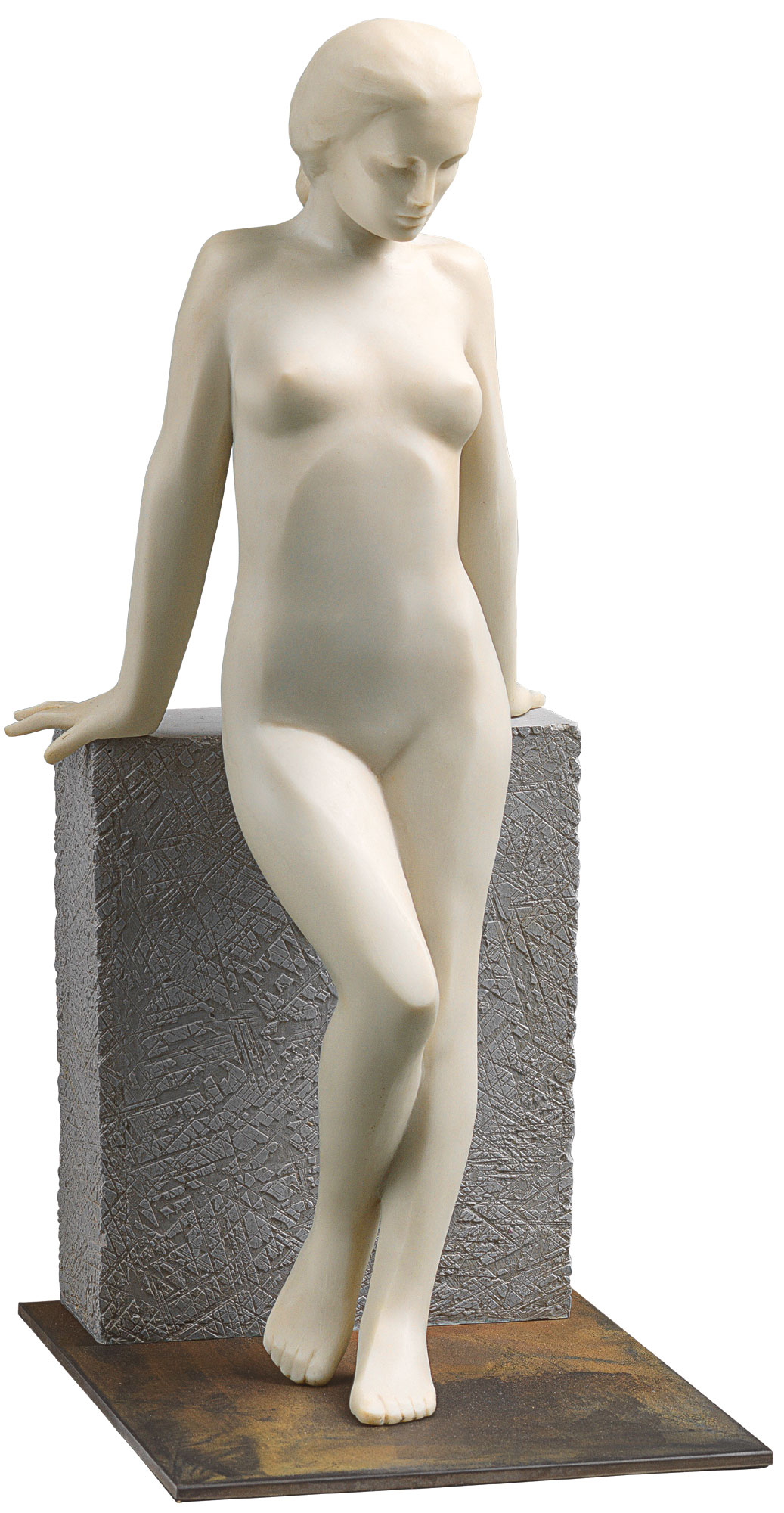 SIME: Skulptur 'Mädchen an der Wand', Kunstmarmor
