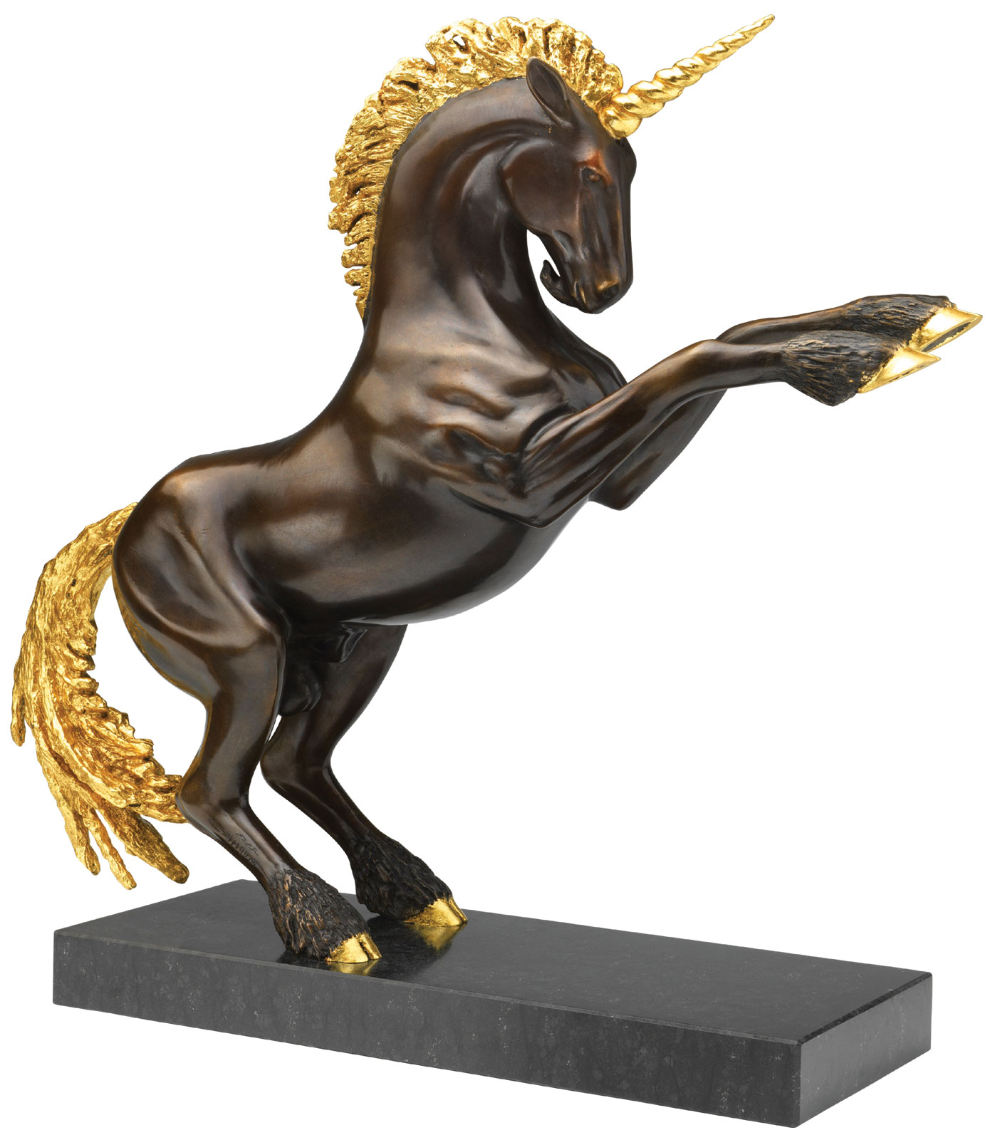 Joseph F. Askew: Skulptur 'Einhorn' (2015), Version Bronze teilvergoldet