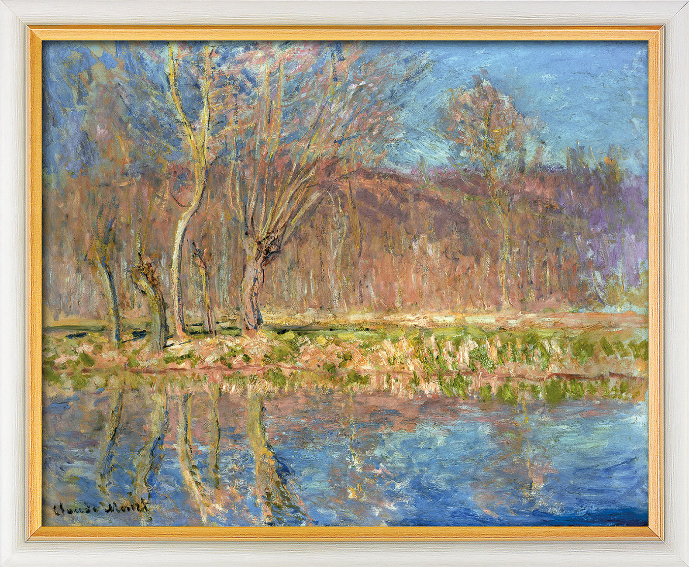 Claude Monet: Bild 'Bäume am Ufer, Frühling in Giverny' (1885), gerahmt