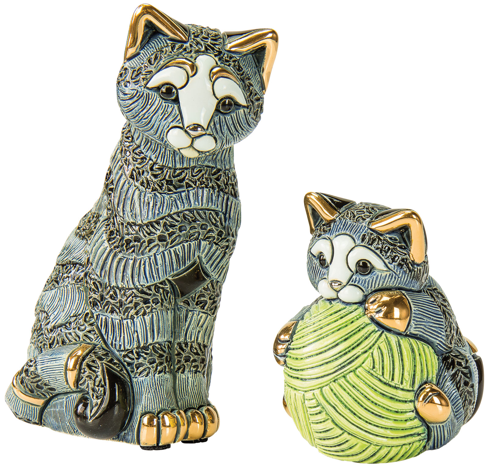 2 Keramikfiguren 'Katzenmutter mit Jungem' im Set