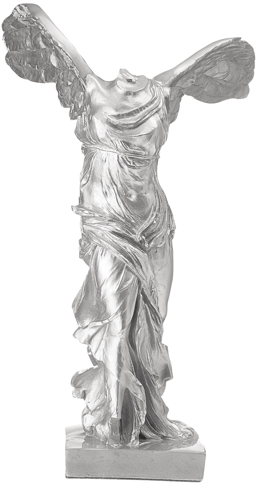 Skulptur 'Nike von Samothrake', Kunstguss silber