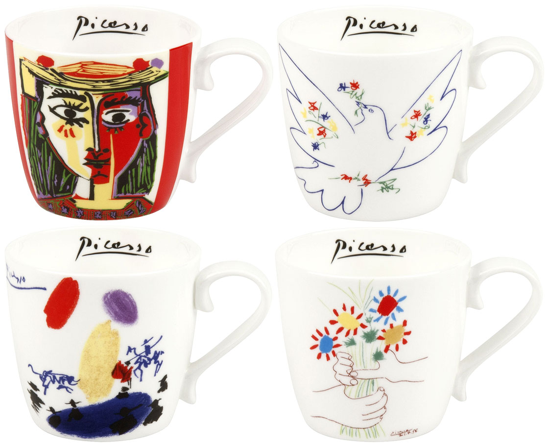 Pablo Picasso: 4 Becher mit Künstlermotiven im Set, Porzellan