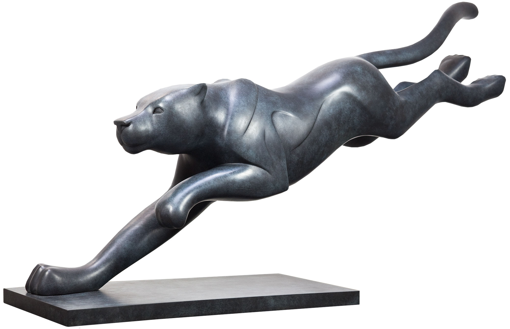 Evert den Hartog: Skulptur 'Springender Puma', Bronze grau/schwarz