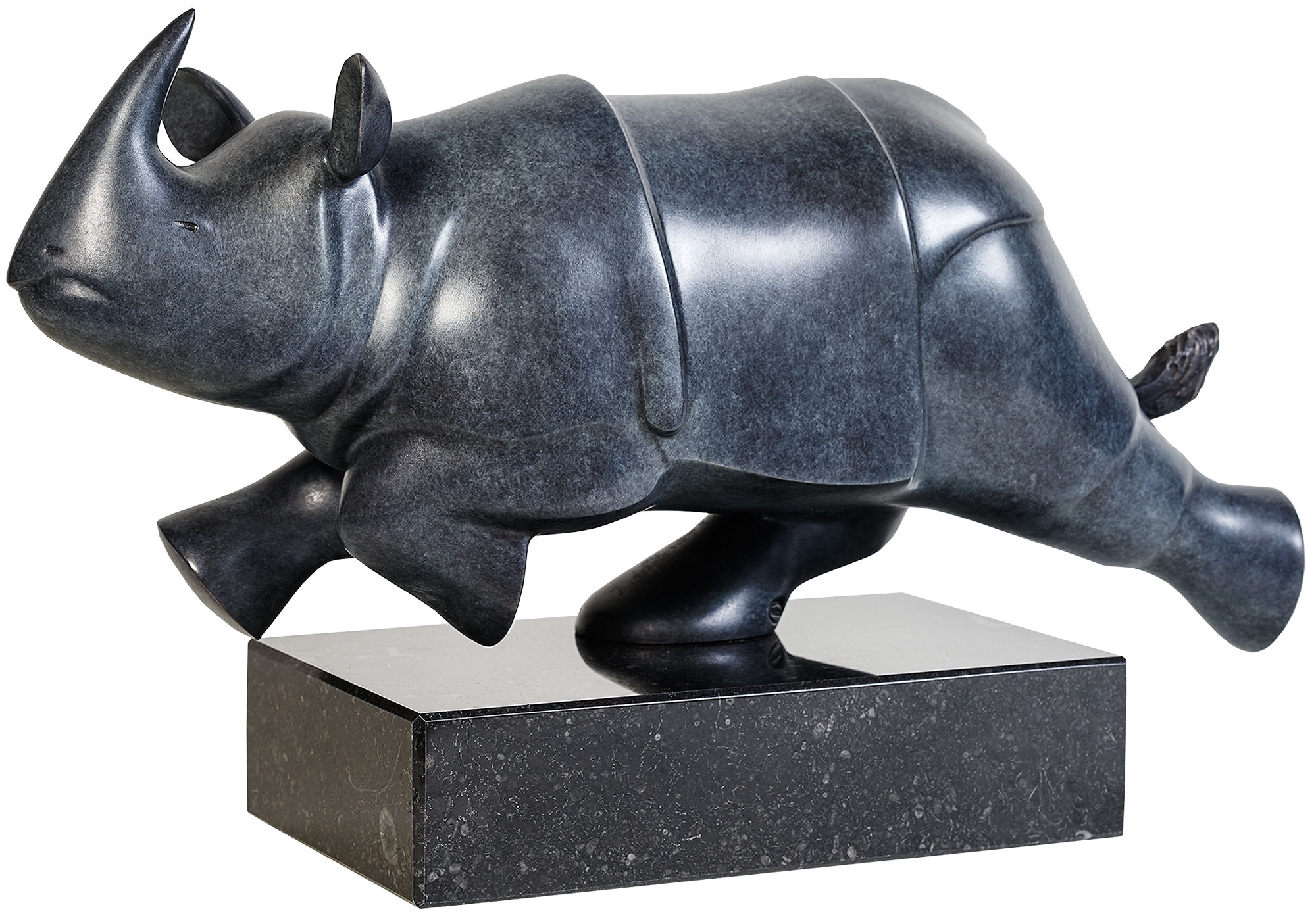 Evert den Hartog: Skulptur 'Rennendes Nashorn', Bronze grau/schwarz