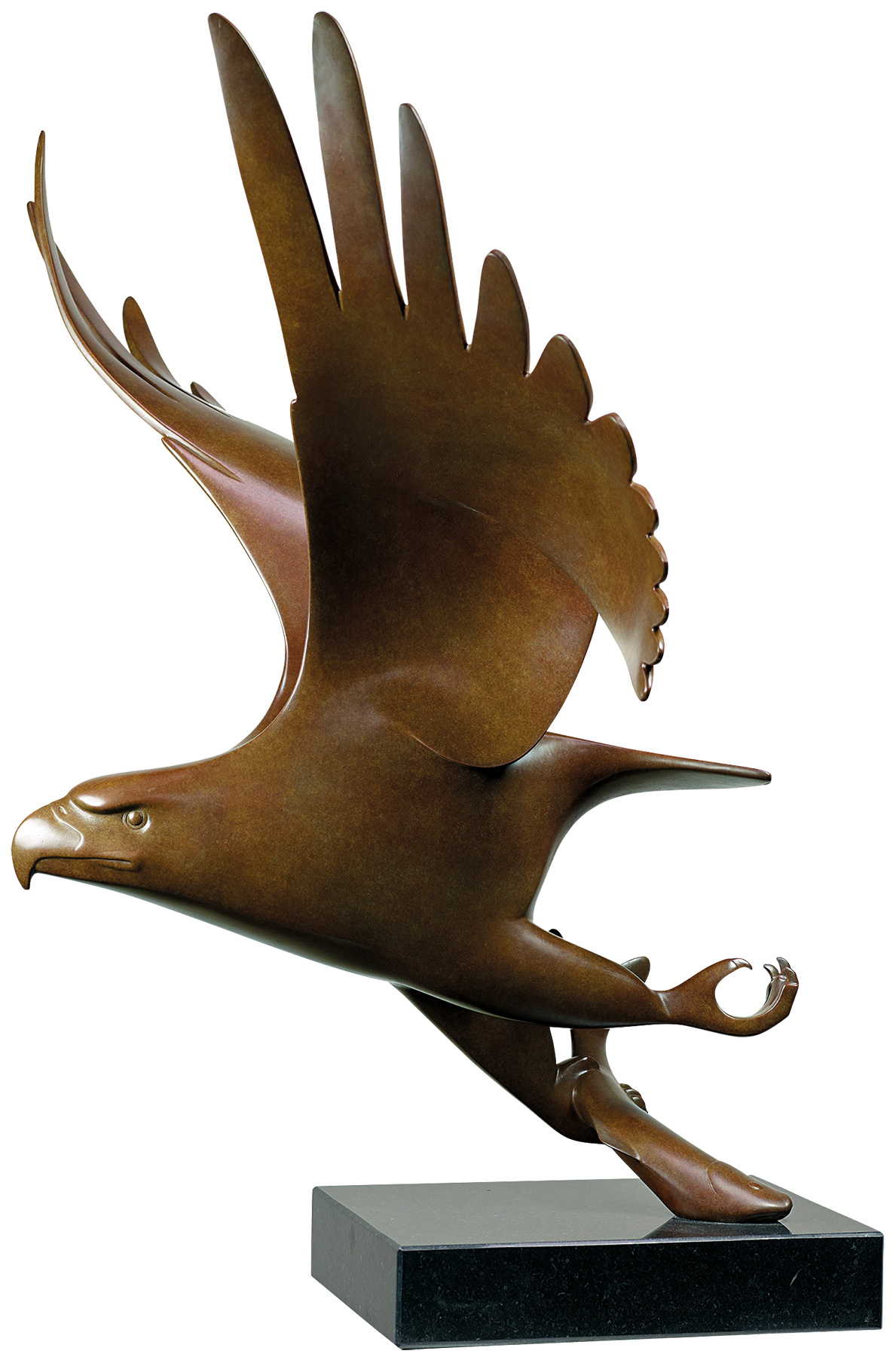 Evert den Hartog: Skulptur 'Raubvogel mit Fisch Nr. 1', Bronze braun