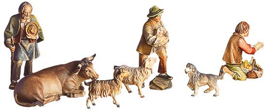 Krippenfiguren 'Drei Hirten (ohne Tiere)', Holz handbemalt