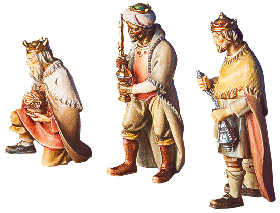 Krippenfiguren 'Heilige Drei Könige', Holz handbemalt