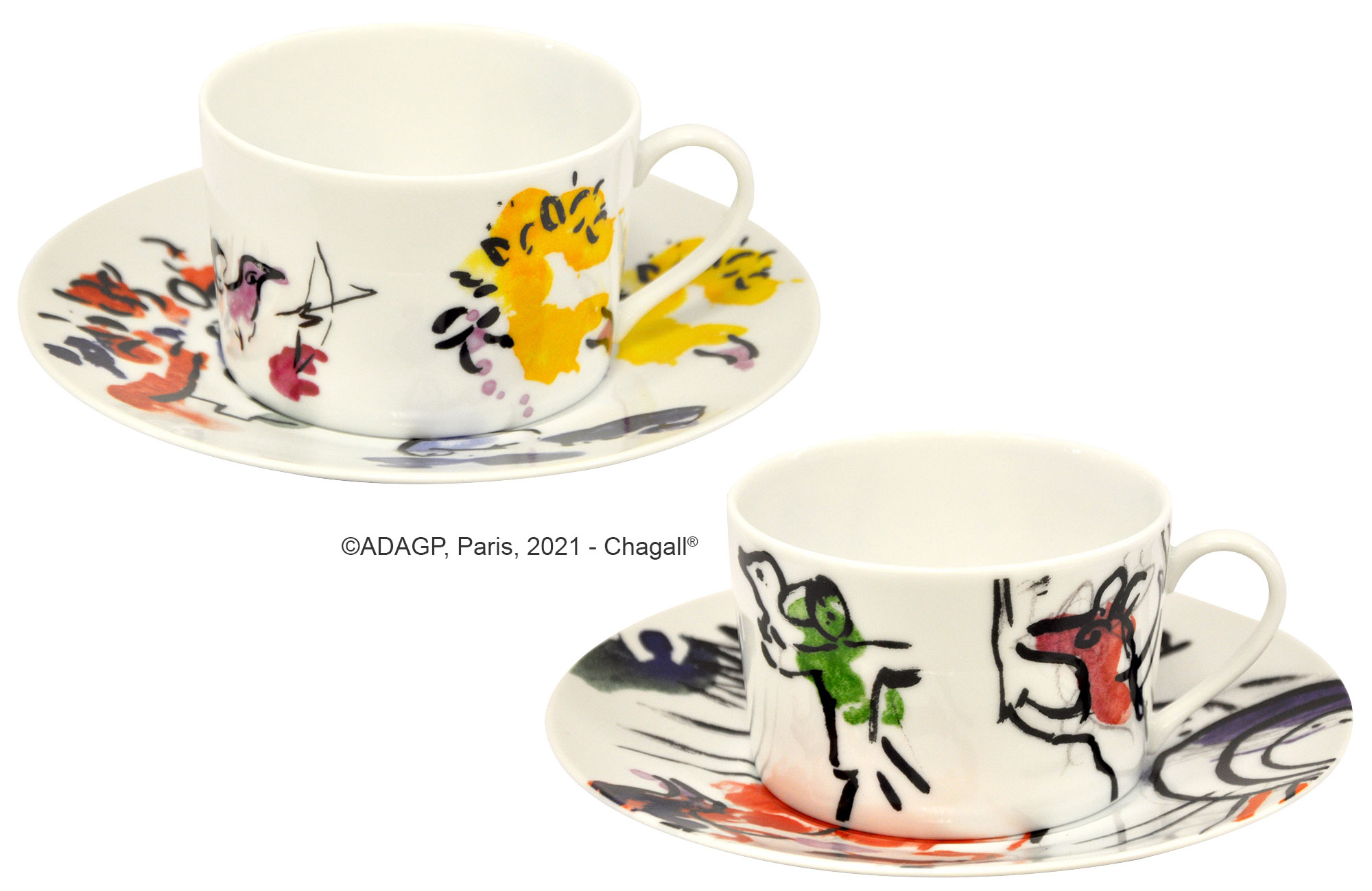 Marc Chagall: Kollektion Les Vitraux d'Hadassah von Bernardaud - 2 Frühstückstassen mit Untertassen