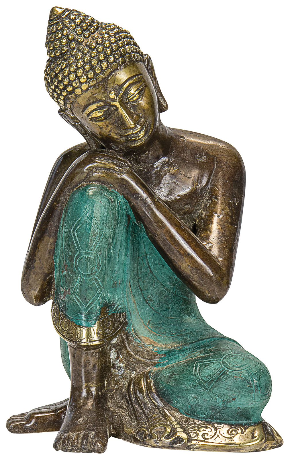 Skulptur 'Ruhender Buddha', Bronze Antikfinish