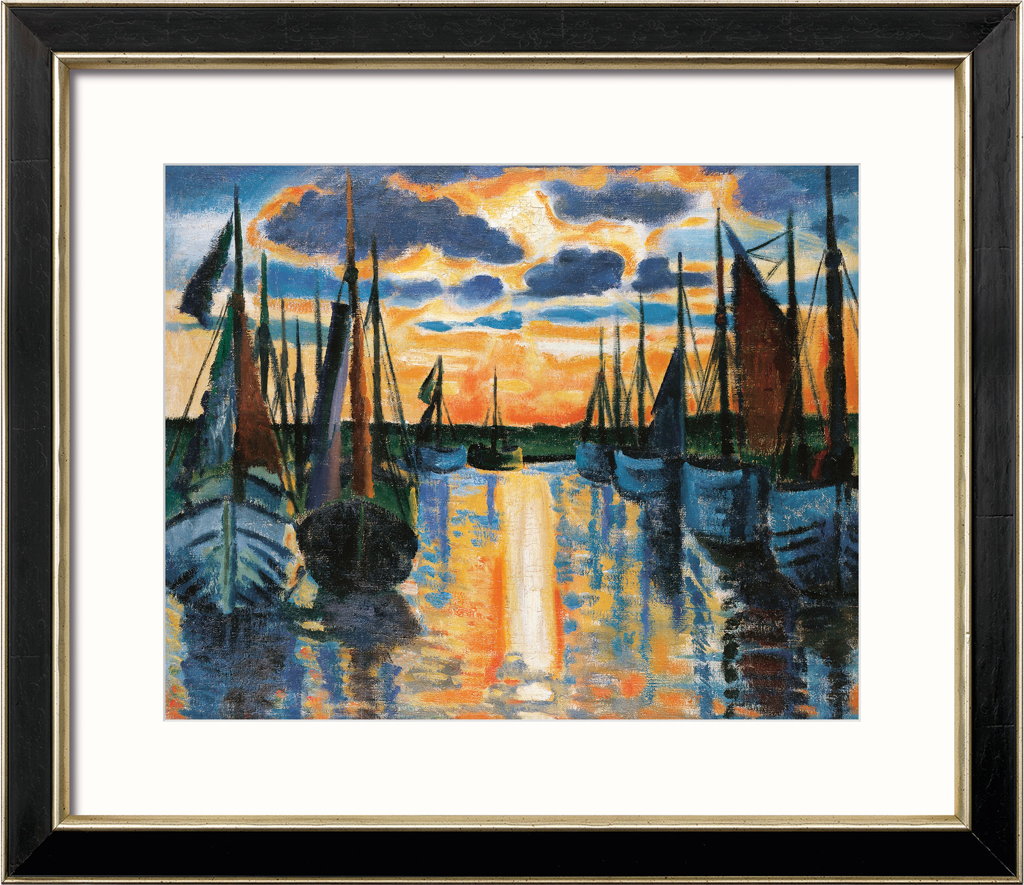 Max Pechstein: Bild 'Sonnenuntergang Leba Hafen' (1926), gerahmt
