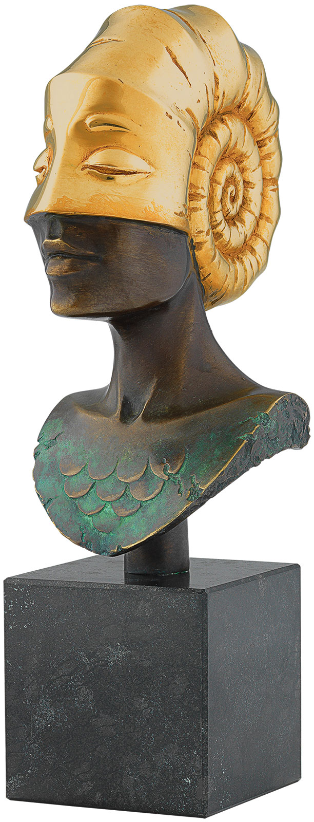 Michael Becker: Büste 'Kopf der Ammonite', Version in Bronze teilvergoldet, Skulptur