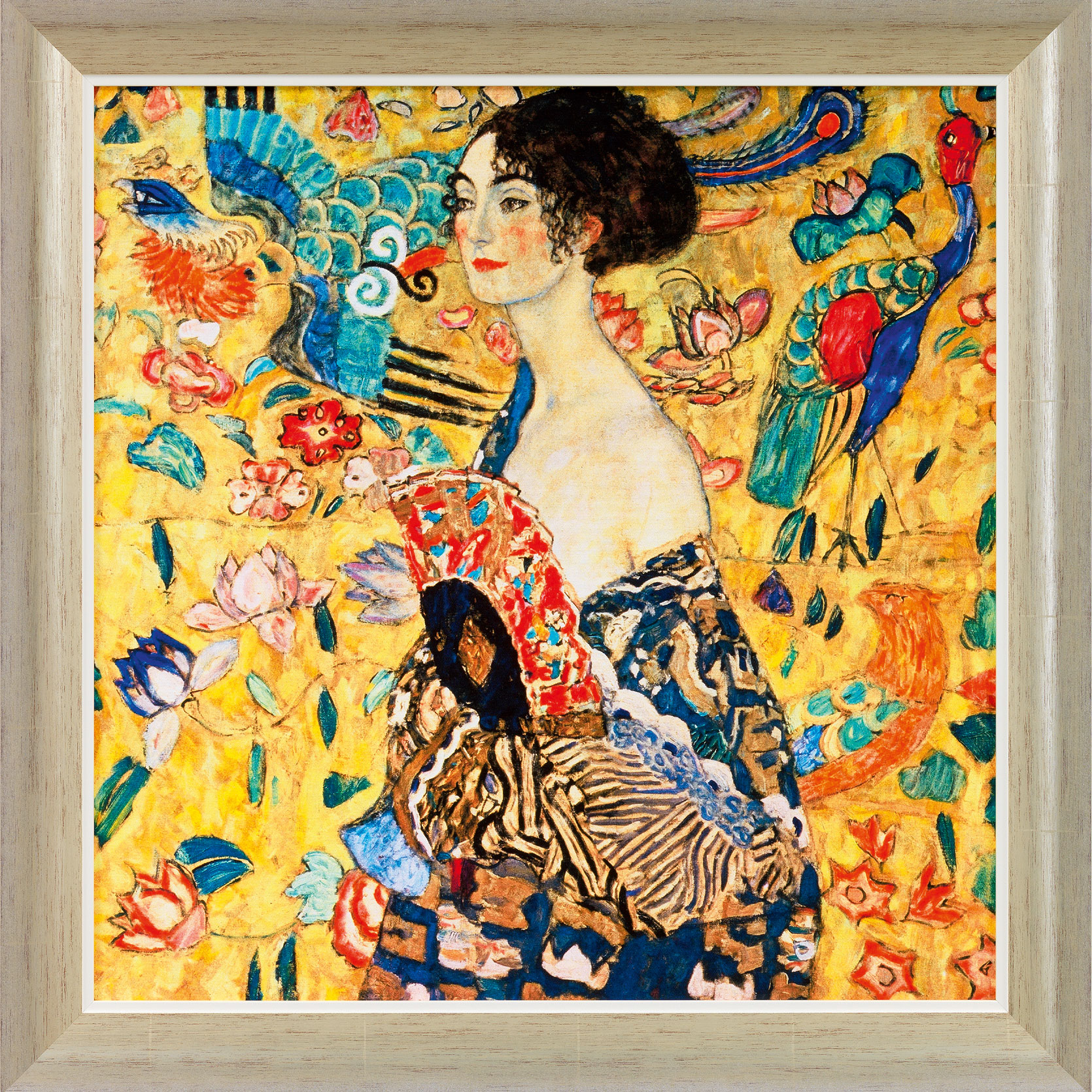Gustav Klimt: Bild 'Dame mit Fächer' (1917/18), Version platinfarben gerahmt