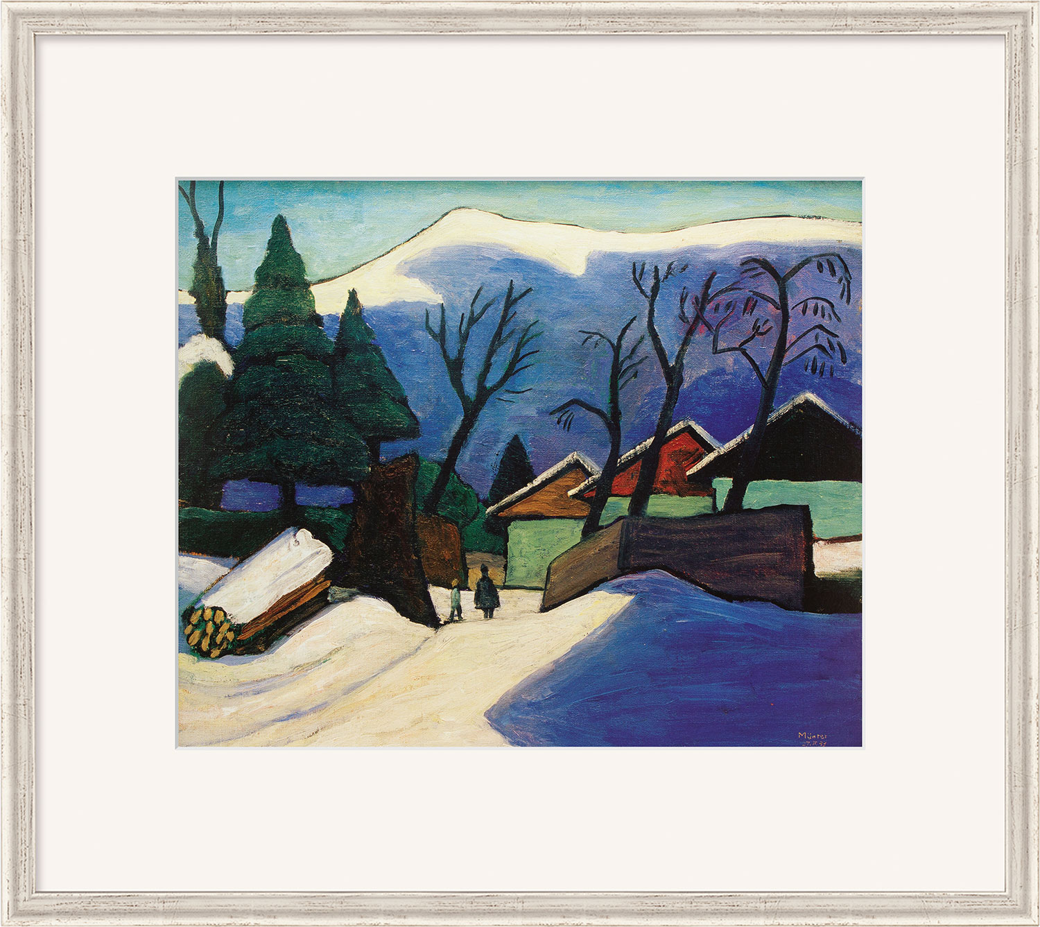 Gabriele Münter: Bild 'Drei Häuser im Schnee' (1933), gerahmt