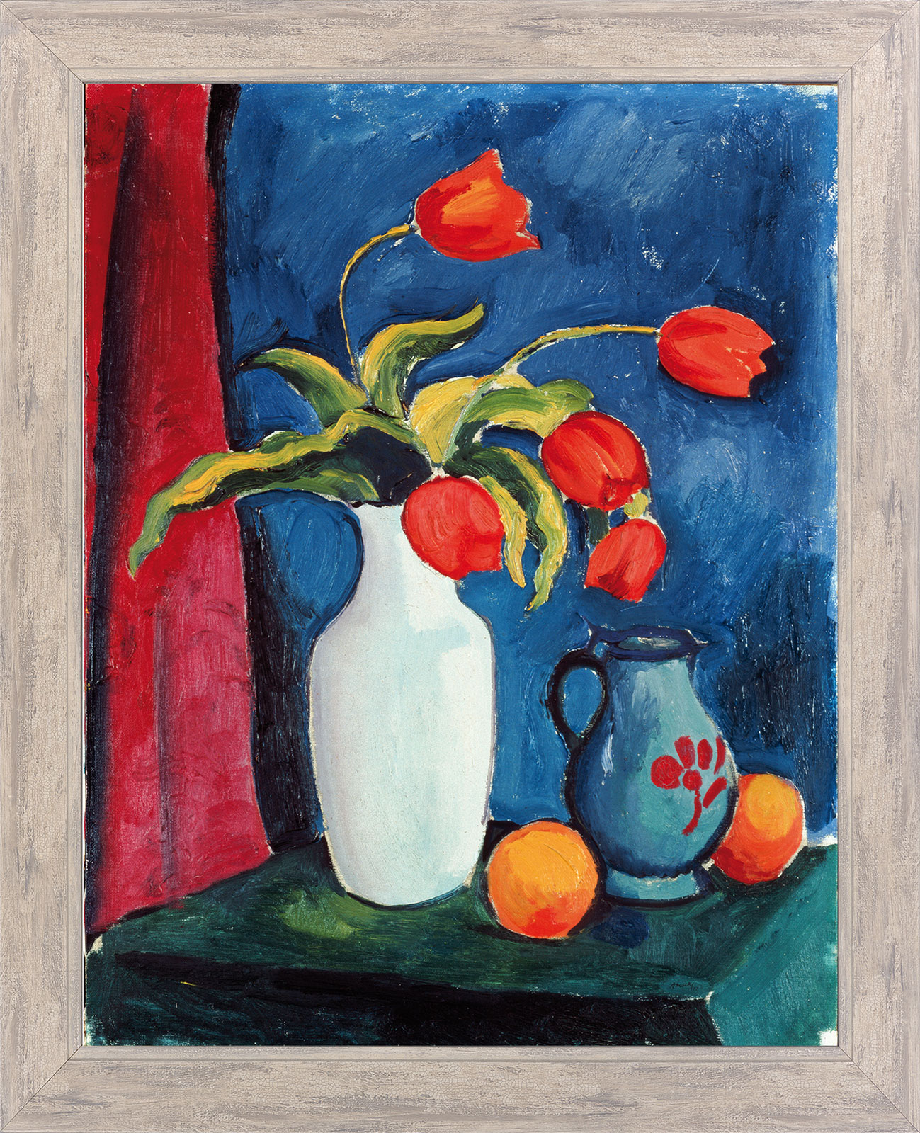 August Macke: Bild 'Rote Tulpen in weißer Vase' (1912), gerahmt