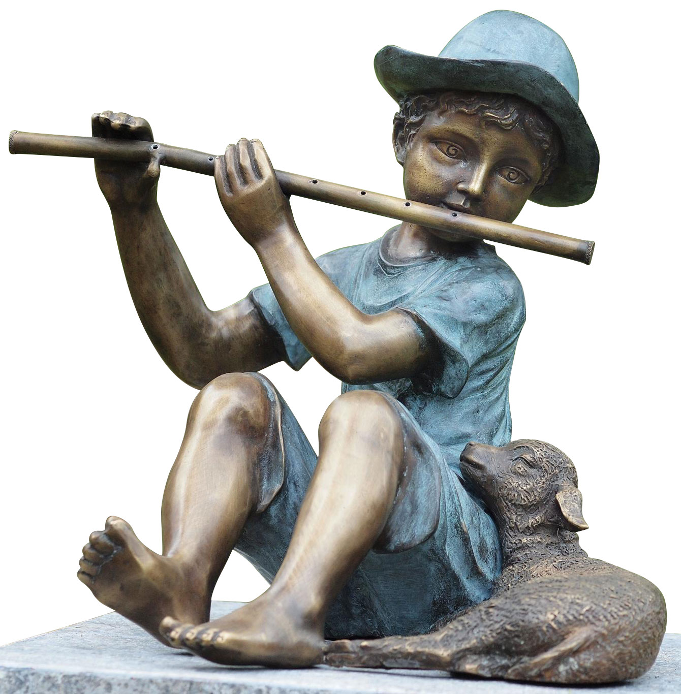 Gartenskulptur 'Junge mit Lamm', Bronze