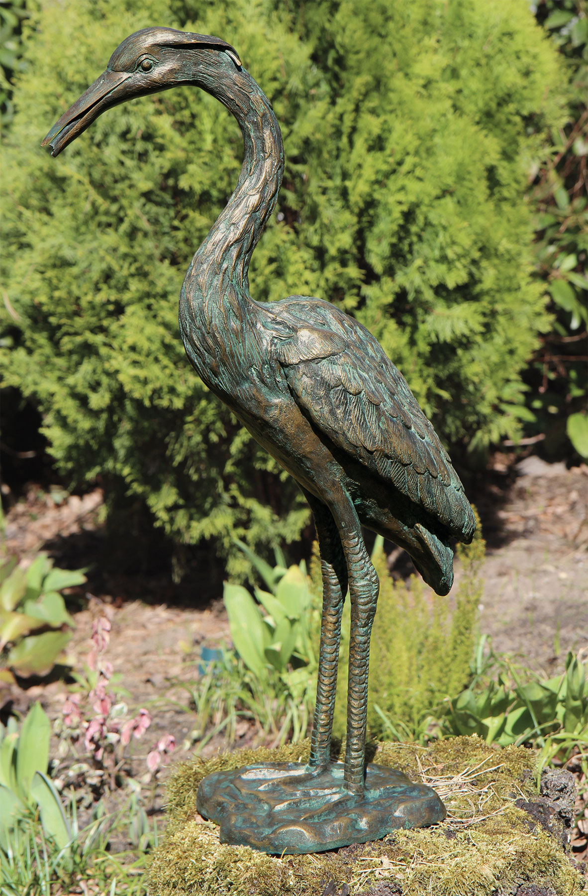 Gartenskulptur / Wasserspeier 'Graureiher', Bronze