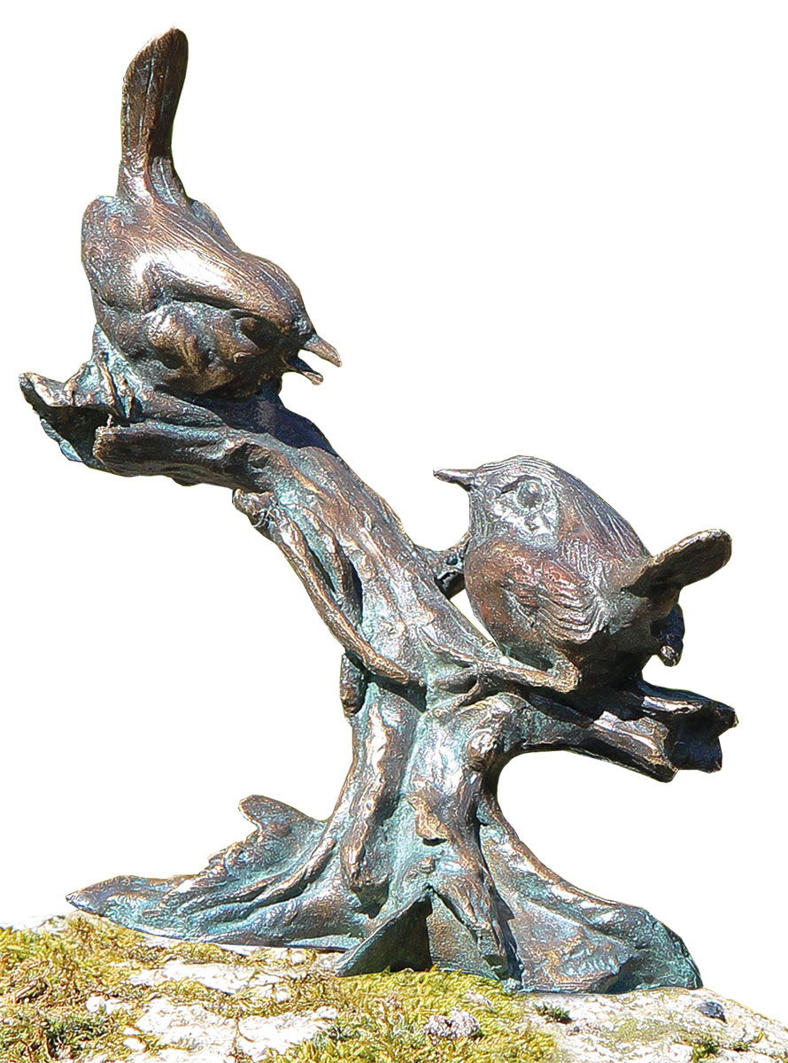 Gartenskulptur 'Vögel - Beste Freunde', Bronze