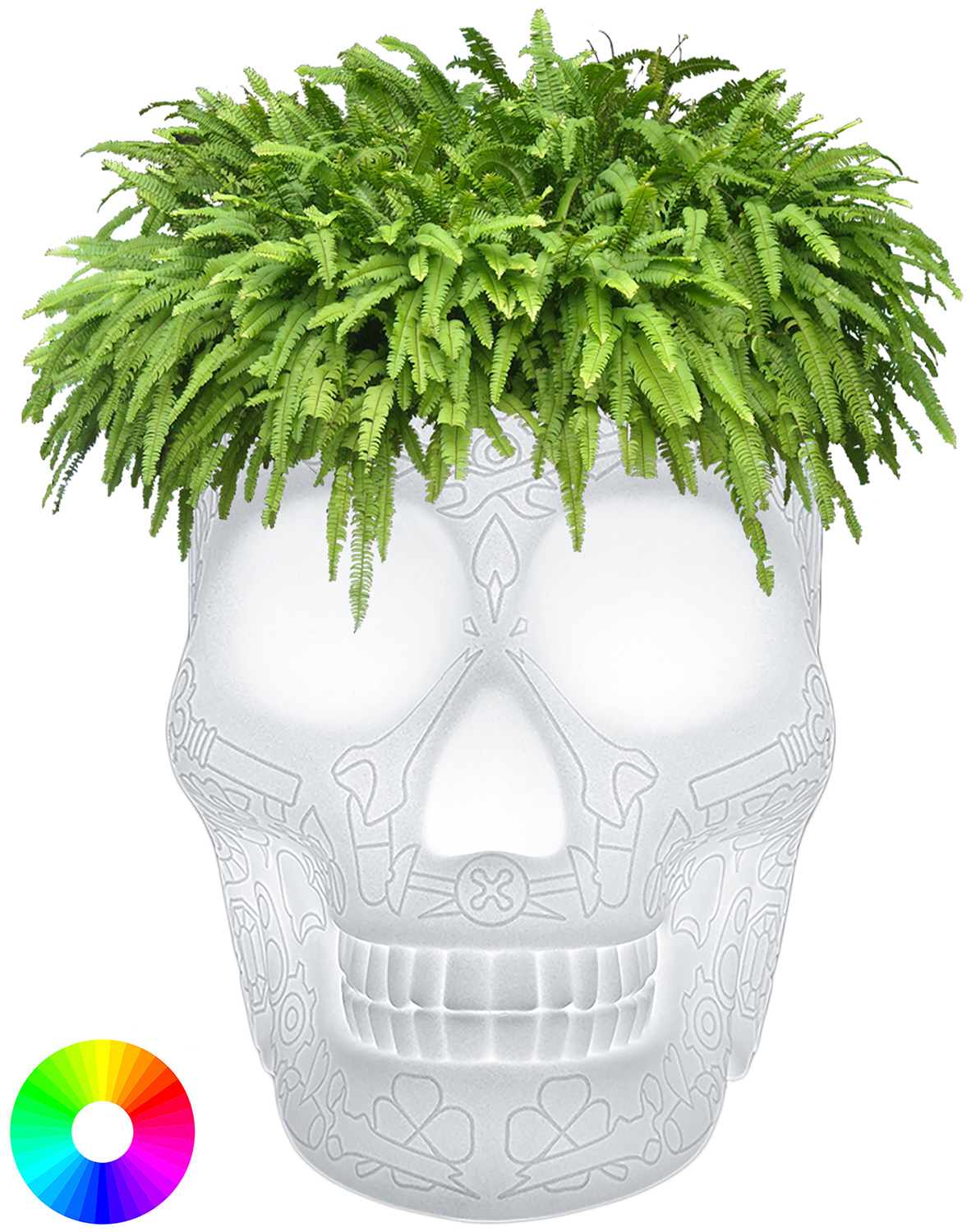 Qeeboo: Kabellose LED-Designerlampe / Pflanzkübel 'Mexican Skull' mit Farbwechsel - Design Studio Job
