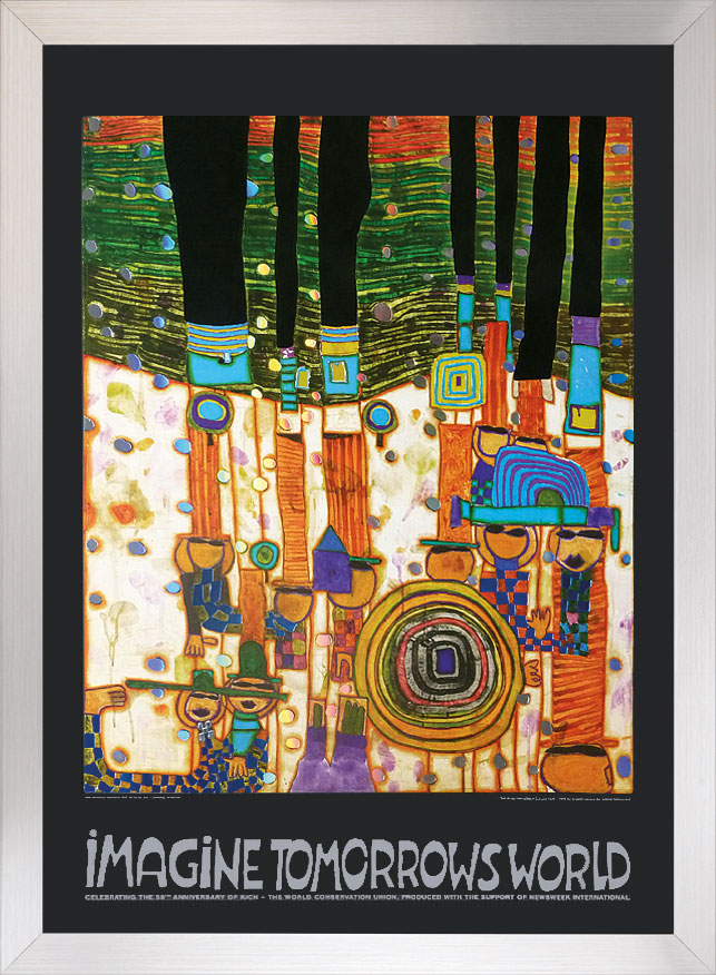 Friedensreich Hundertwasser: Bild 'Imagine tomorrows world' (orange Version), gerahmt