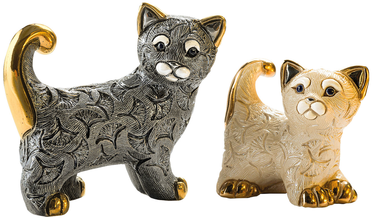 2 Keramikfiguren 'Katzenfamilie' im Set
