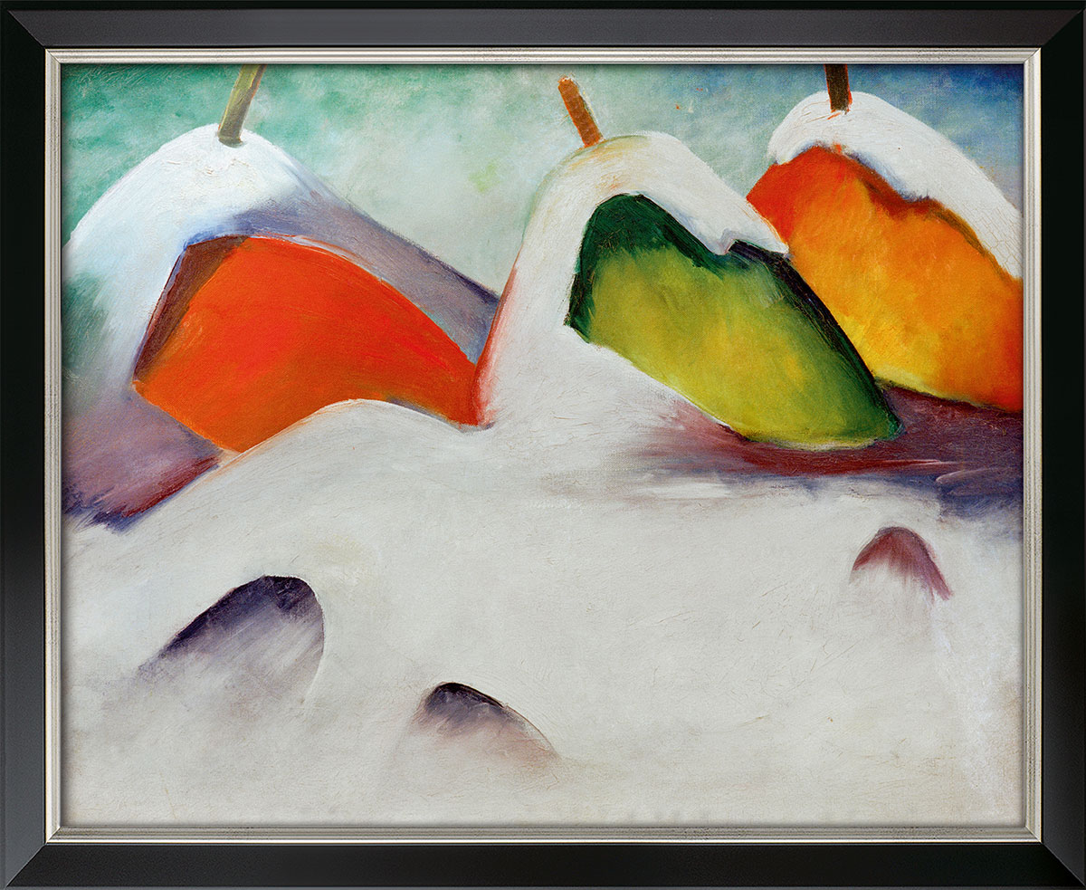 Franz Marc: Bild 'Hocken im Schnee' (1911), Version schwarz-silberfarben gerahmt