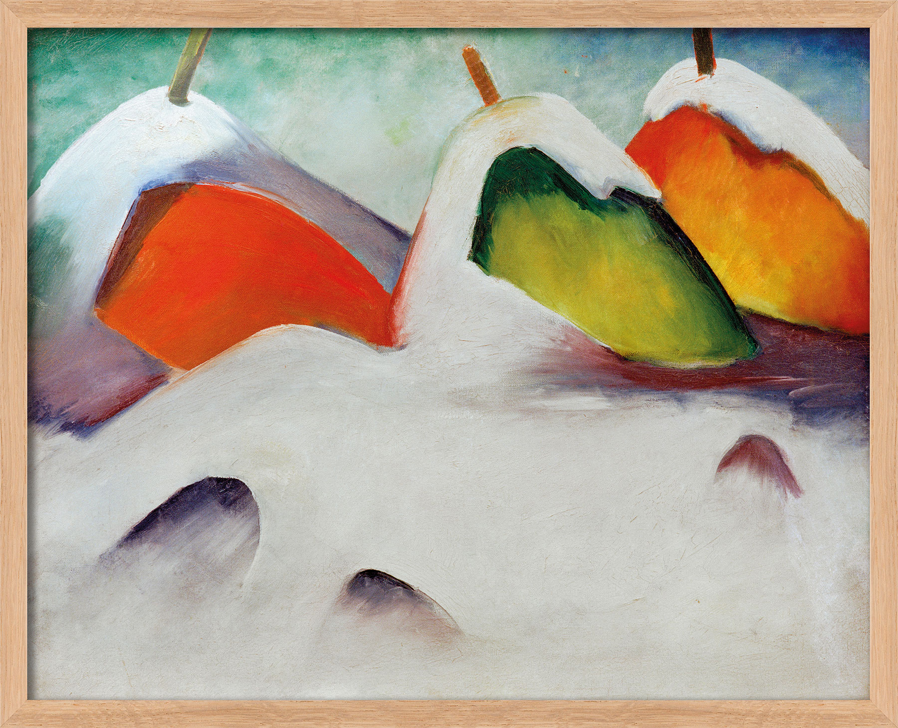 Franz Marc: Bild 'Hocken im Schnee' (1911), Version naturfarben gerahmt