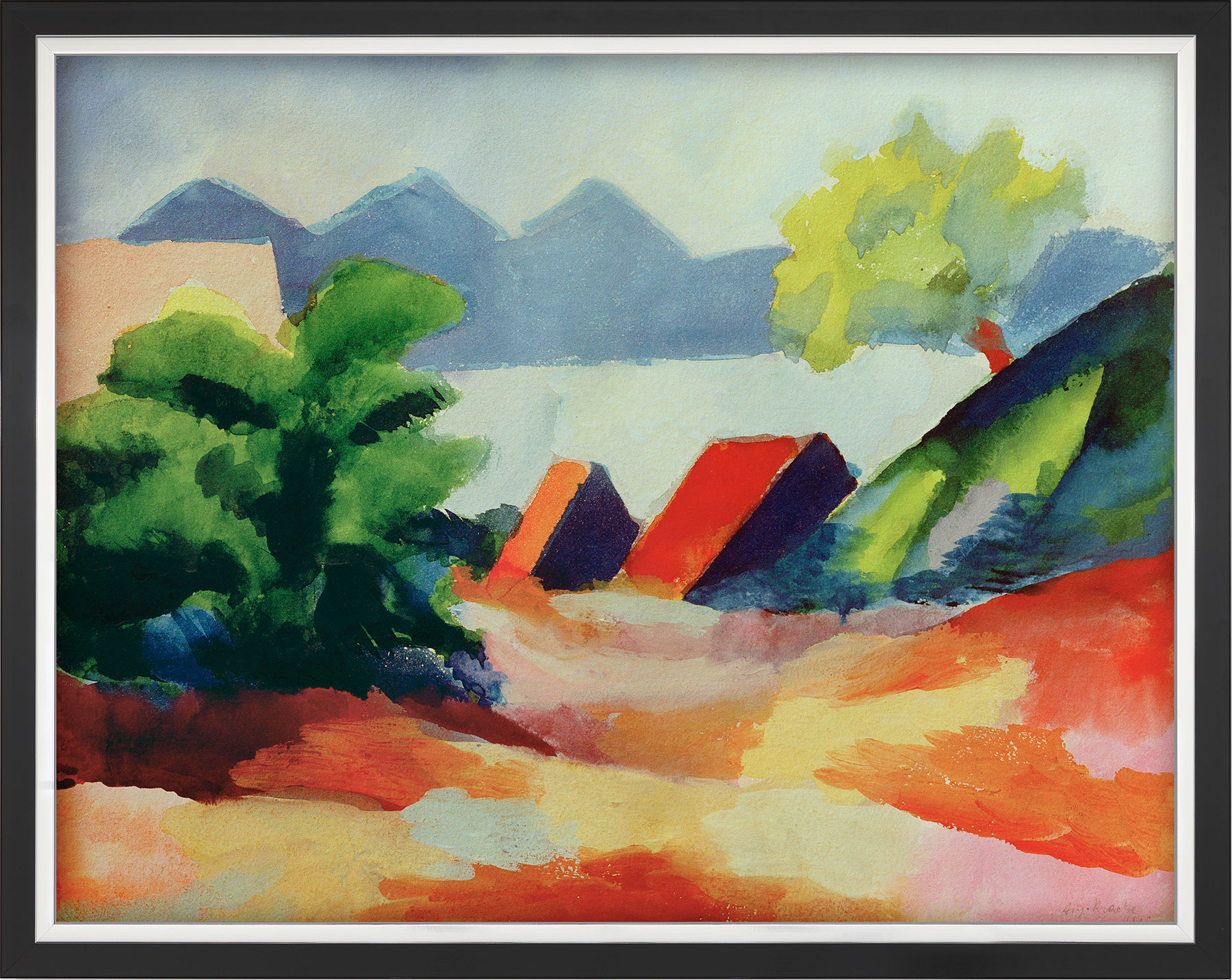 August Macke: Bild 'Am Thuner See I' (1913), gerahmt