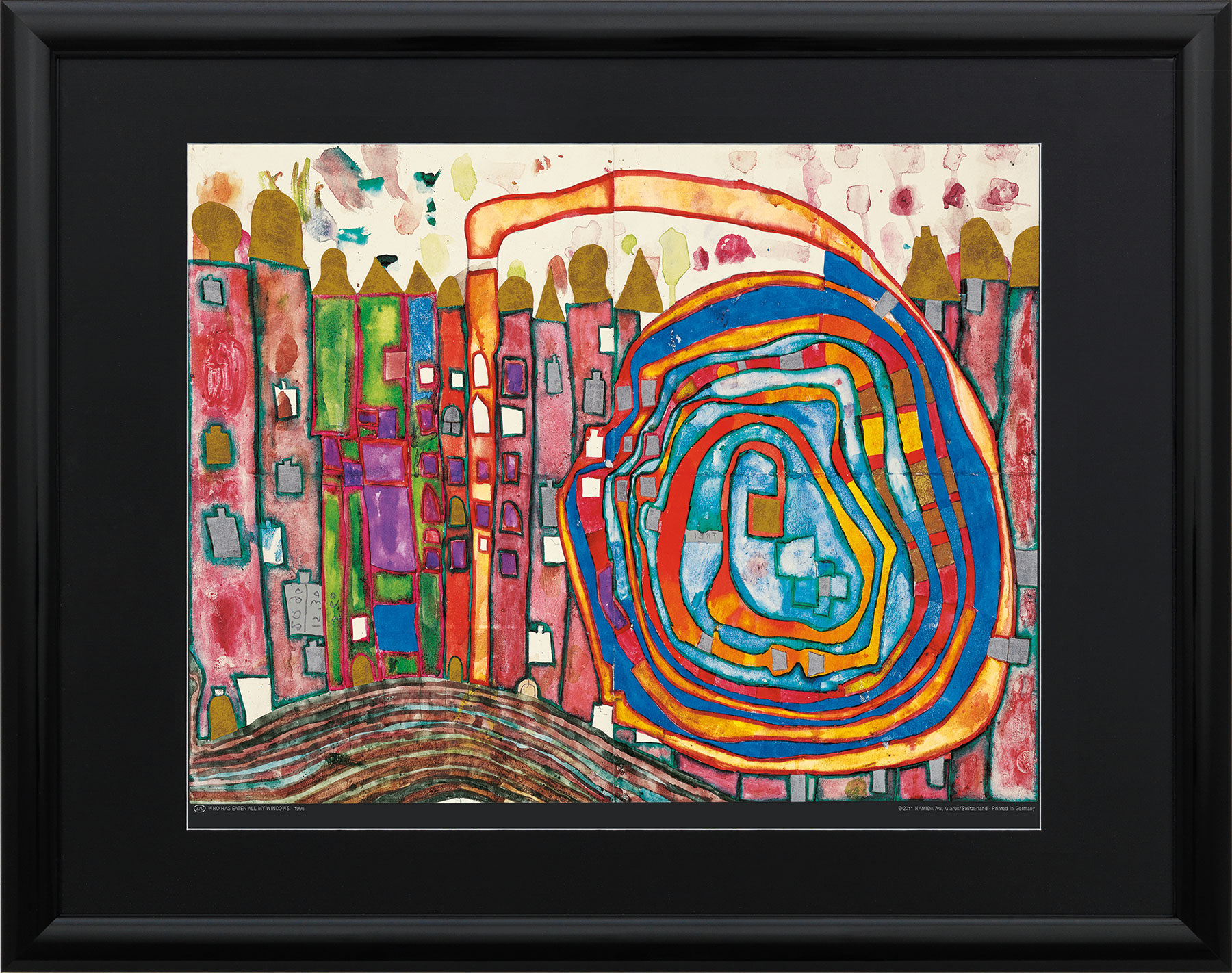 Friedensreich Hundertwasser: Bild 'Who has eaten all my windows', gerahmt