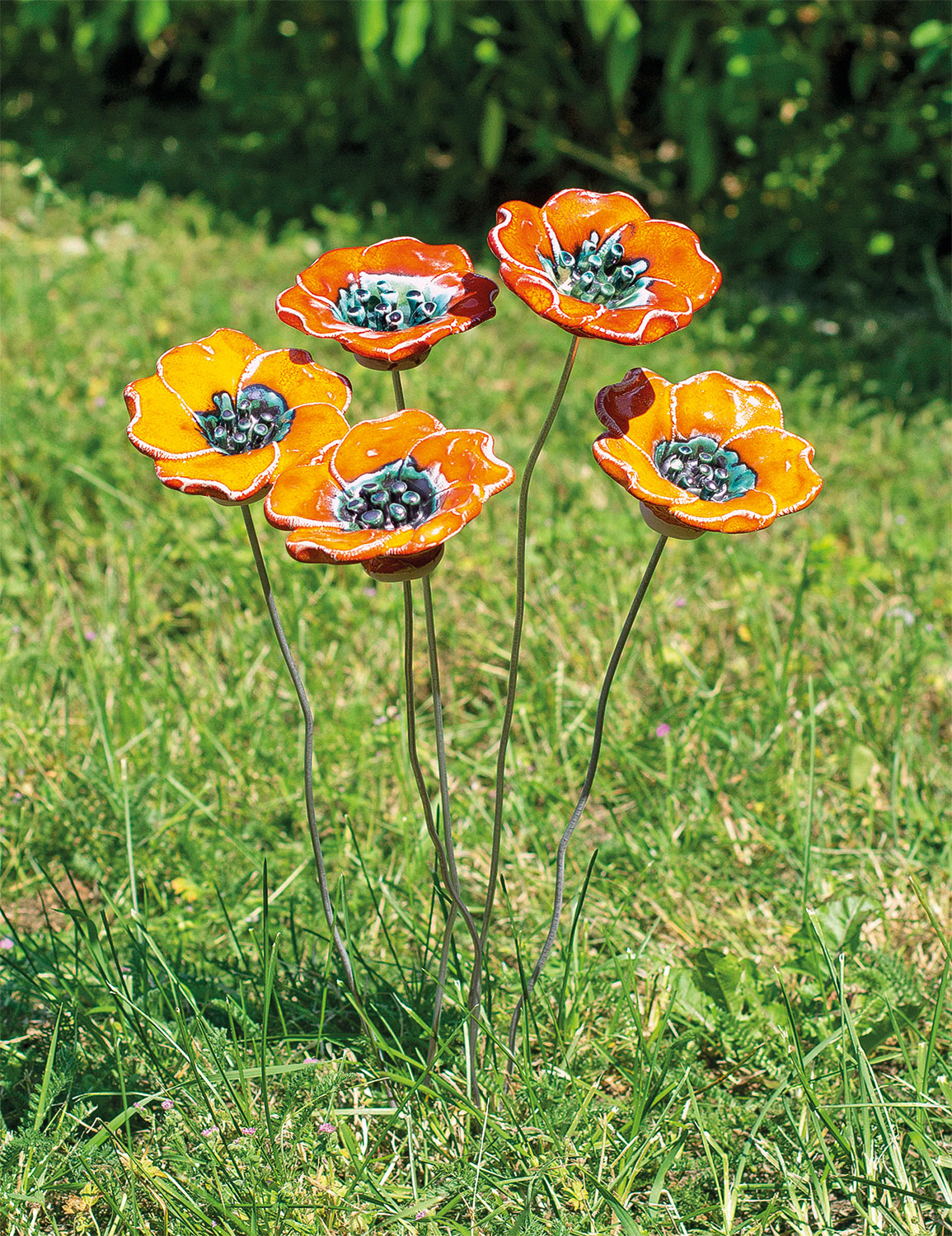 Gartenstecker-Blumenset 'Orange Blüten', 5-teilige Keramik