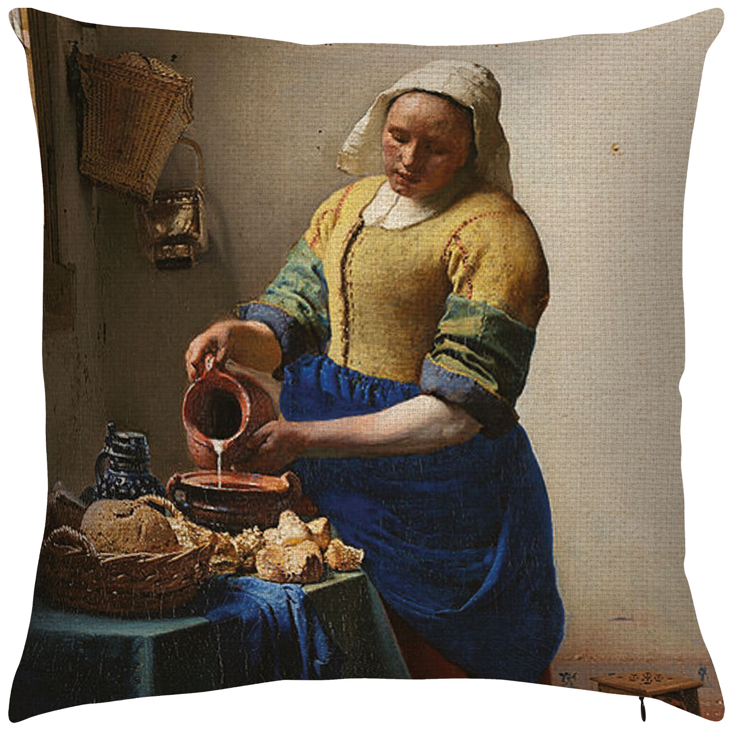 Jan Vermeer van Delft: Kissenhülle 'Dienstmagd mit Milchkrug' (1658)