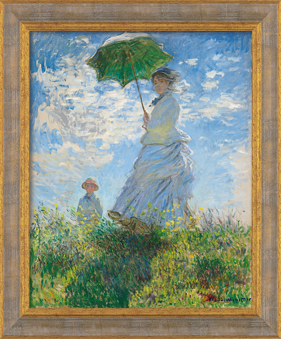 Claude Monet: Bild 'Frau mit Sonnenschirm (Madame Monet und ihr Sohn)' (1875), gerahmt
