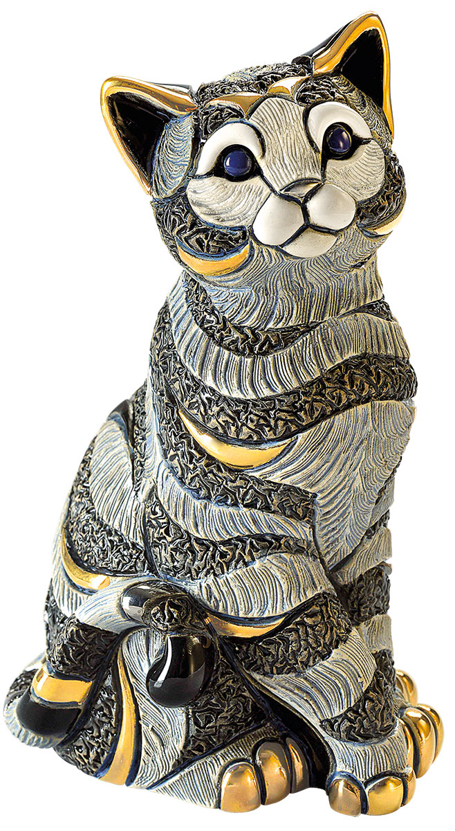Keramikfigur 'Sitzende Katze', blaue Version