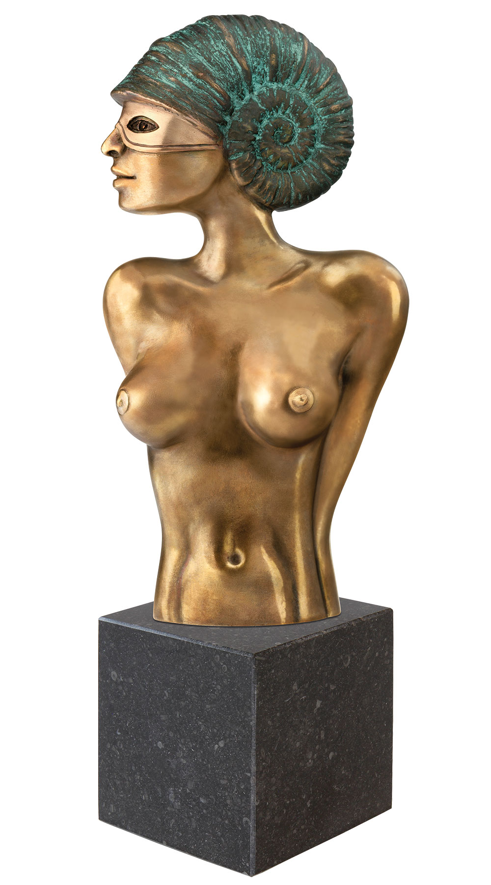 Michael Becker: Skulptur 'Ammonite mit Maske', Version in Bronze