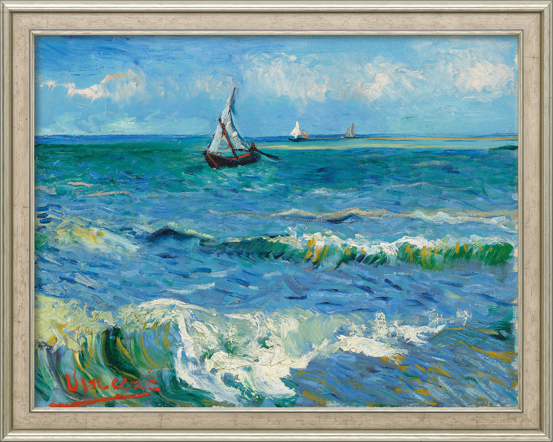 Vincent van Gogh: Bild 'Das Meer bei Les Saintes-Maries-de-la-Mer' (1888), Version silberfarben gerahmt