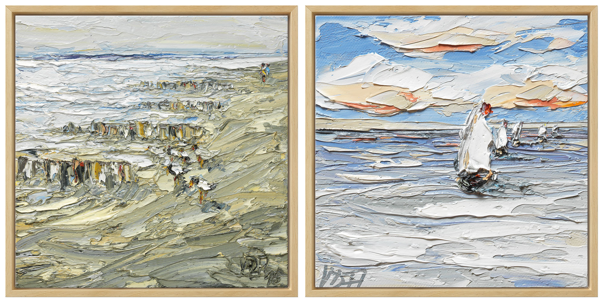 Nikolaus von der Assen: 2 Bilder 'Strandspaziergang nach Unwetter' (2018) und 'Sailing Boats II' (2016) im Set, Version 