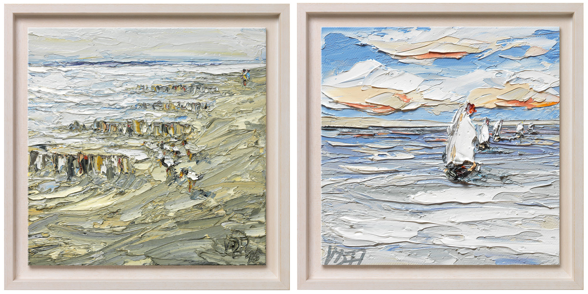 Nikolaus von der Assen: 2 Bilder 'Strandspaziergang nach Unwetter' (2018) und 'Sailing Boats II' (2016) im Set, Version 