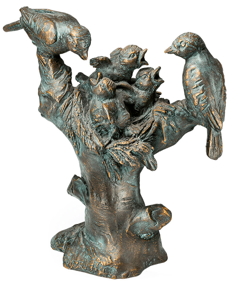 Gartenskulptur 'Vogelnest auf Baumstumpf', Bronze