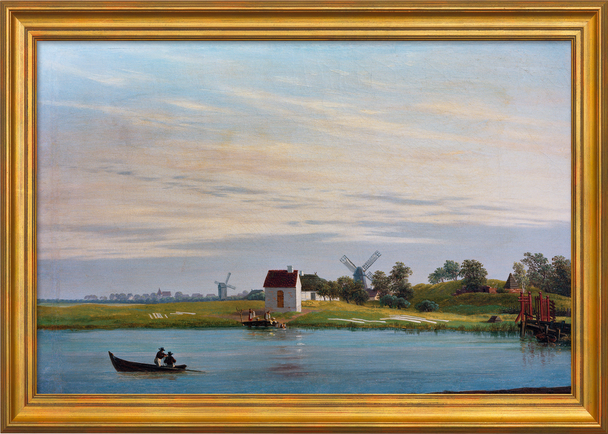 Caspar David Friedrich: Bild 'Landschaft mit Windmühlen' (um 1822/23), gerahmt
