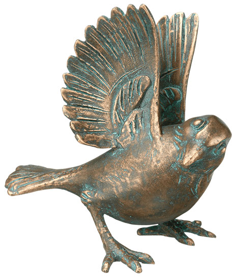 Gartenskulptur 'Spatz, landend', Bronze