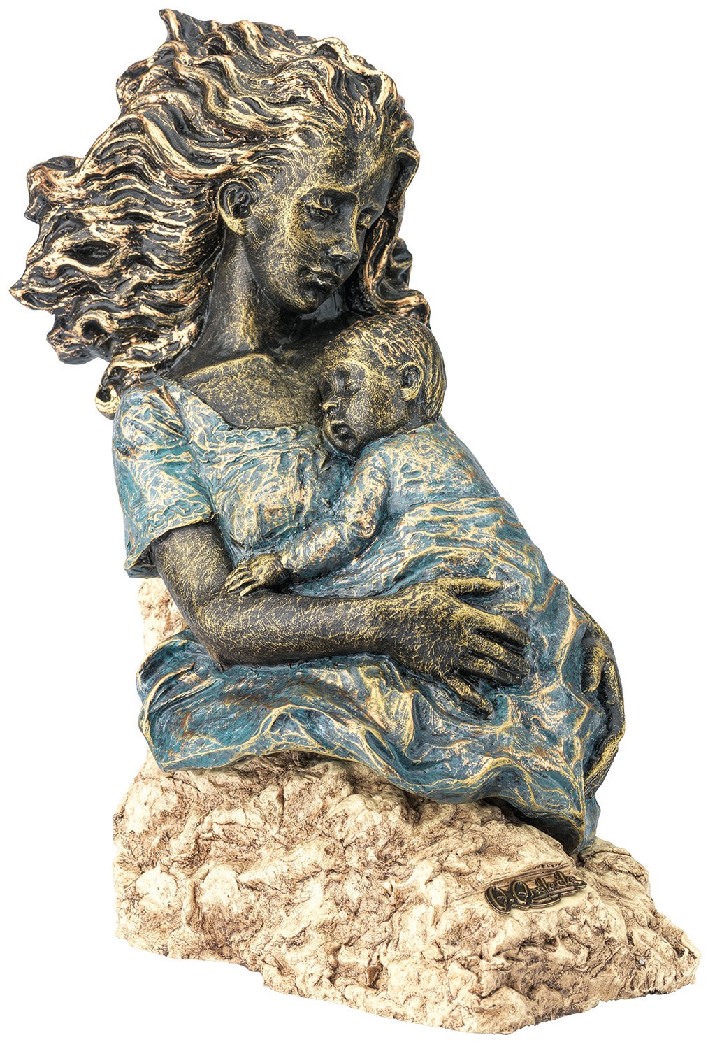 Angeles Anglada: Skulptur 'Mutterliebe', Kunstguss Steinoptik